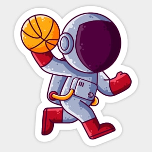 Cute Astronaut Playing Basketball Cartoon Sticker